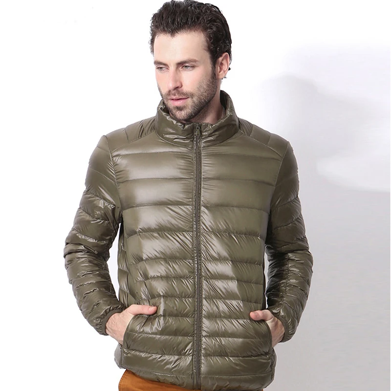 002 ArmyGreen Зимняя мужская Ультралегкая куртка, белая куртка на утином пуху, мужская куртка на утином пуху, верхняя одежда, зимняя мужская повседневная пуховая куртка, пальто - Цвет: 002 ArmyGreen
