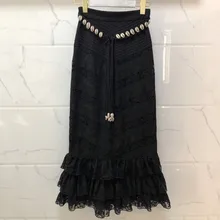 Модная кружевная юбка Женская высокая талия труба однотонная длинная юбка женская черная белая вечерние повседневные юбки