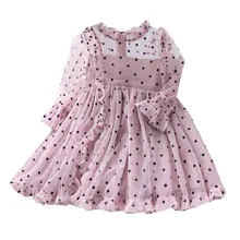 Платье для маленьких девочек; праздничное платье принцессы в горошек с оборками; сезон весна-осень; фатиновые Детские платья для девочек; повседневная одежда