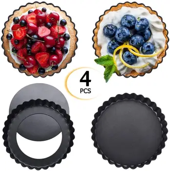 

5 Inch Round Tart Pie Quiche Pans Pizza Plate Non-Stick Egg Tart Tarlet Mold Bakeware Mold Muffin Cup - 4 Pack