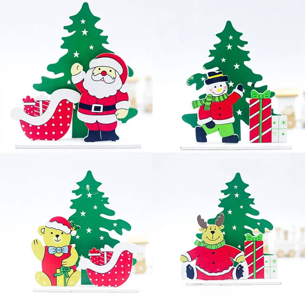 Год, креативные рождественские деревянные декорации, комбинированный орнамент, нарисованная Рождественская елка, подвеска, настольный декор, Подарочная игрушка для детей
