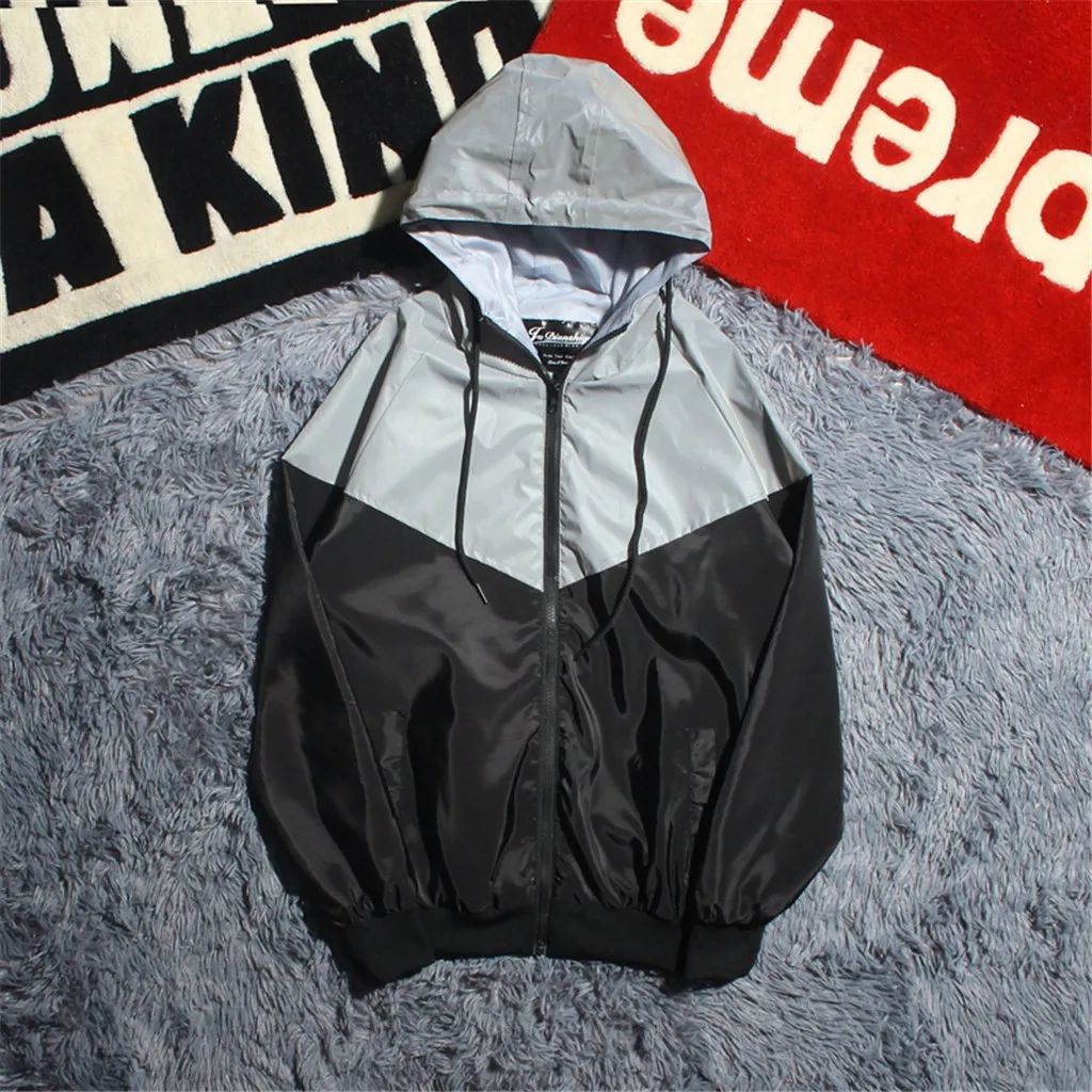 Светоотражающая Мужская куртка с капюшоном Feitong ветровка в стиле Харадзюку