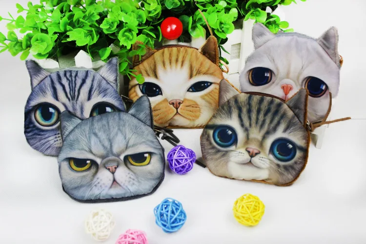 Модель котенка кошелек кошка 3D напечатанная ткань сумка для наушников милый мультфильм монета с животными багажная сумка