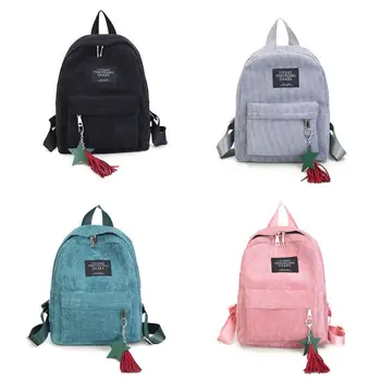 

Women Corduroy Backpack Casual Tassel Rucksack for Teenage Girls Shoulder School Bookbag Lady Large Capacity Travel Daypack