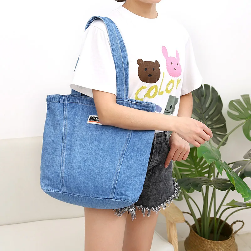 

South Korea's Simple Recreational Denim Canvas Bag New Pure Handbag Artistic Shoulder Bag