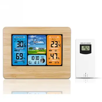 

Bamboo surface With Outdoor Sensor Multi-function Table LCD Digital Wireless Weather Clock Home Decor