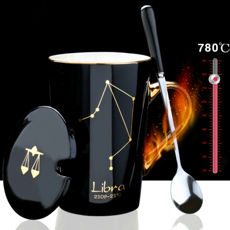 420 мл, простые 12 кружки с созвездиями, новинка, из костяного фарфора, с золотой ручкой, креативные керамические кружки, подарок друзьям, таза, Офисная кофейная кружка