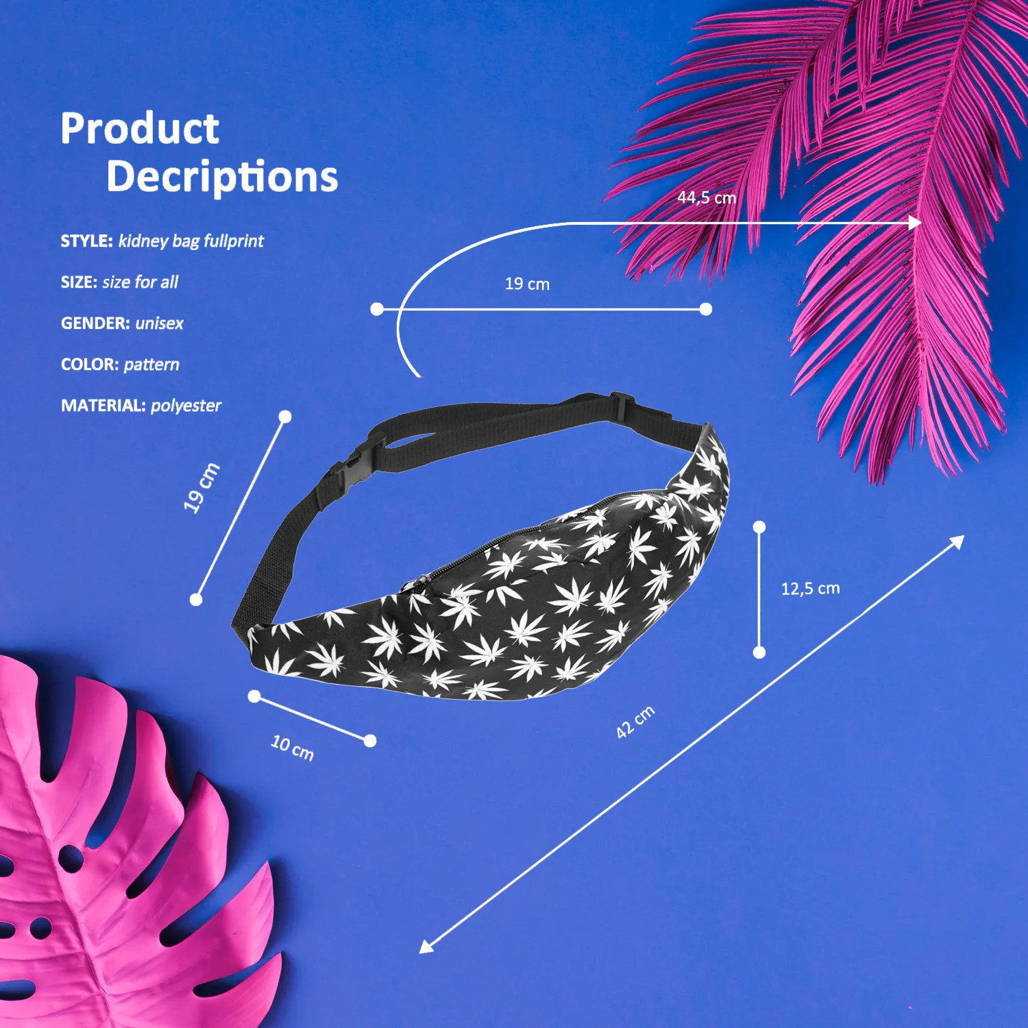 Digital Printing White Hemp Fimble Leaf Marijuana Bag Chest Pack Shoulder Bag Cross Border Hot Selling