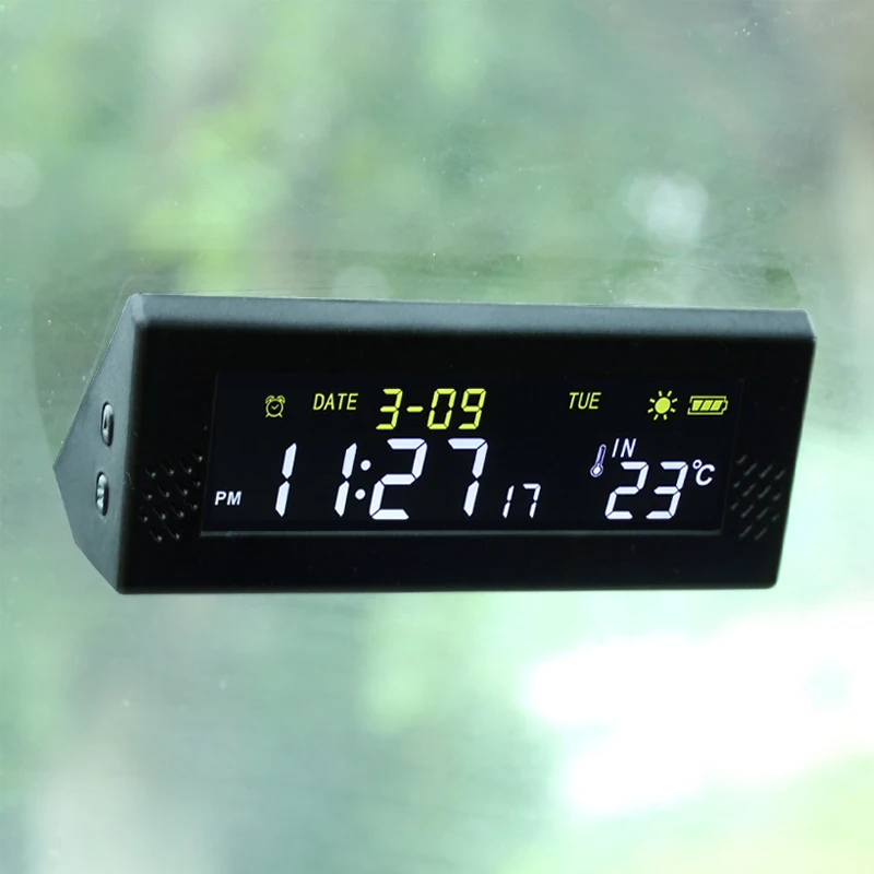 Solar Windshield Car Digital Clock Driving Time Reminder Smart Switch Wiring-Free High-Precision LCD Digital  Clock Car Watch