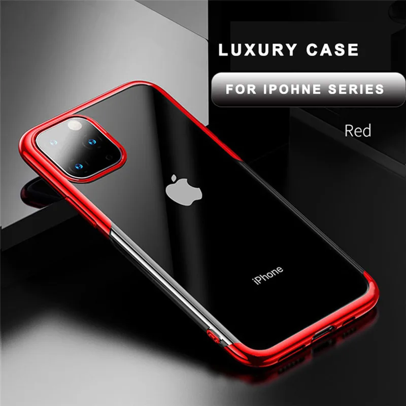 Красный Lovebay Гальванизированный прозрачный мягкий ТПУ чехол для iPhone 11 Max 7 8 6 6s Plus X 11Pro XS Max XR прозрачный крутой задний Чехол Fundas - Цвет: Красный