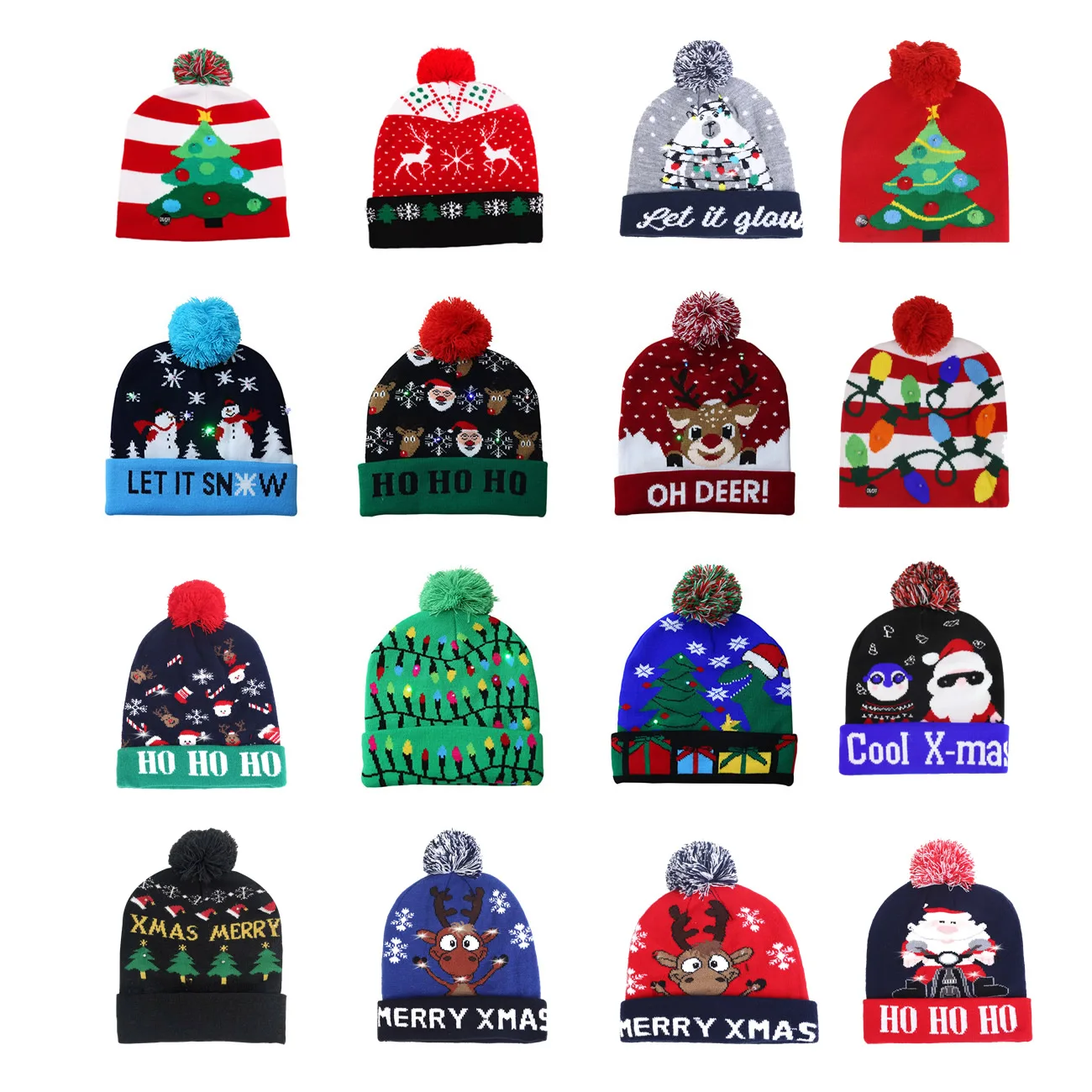 LED Christmas Hat Christmas Flash Light Up Knitted Hat for Kids/Adults Xmas New Year Party Decorations