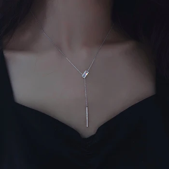 

Fashion Square Pendant Necklace Women 925 Sterling Silver Egirl Chain Kpop Love Gift Luxury Jewelry Free Shiping Wholesale
