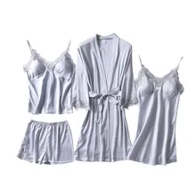 Женские Пижамные шорты с нагрудники, сексуальная ночная рубашка, набор из четырех частей, пижамы, пижамы, сексуальная ночная рубашка, пижамы для женщин nuisette