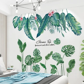 

[shijuekongjian] Tropical Tree Leaves Wall Sticker DIY Plant Leaves Wall Decals for Living Room Bedroom House Decoration