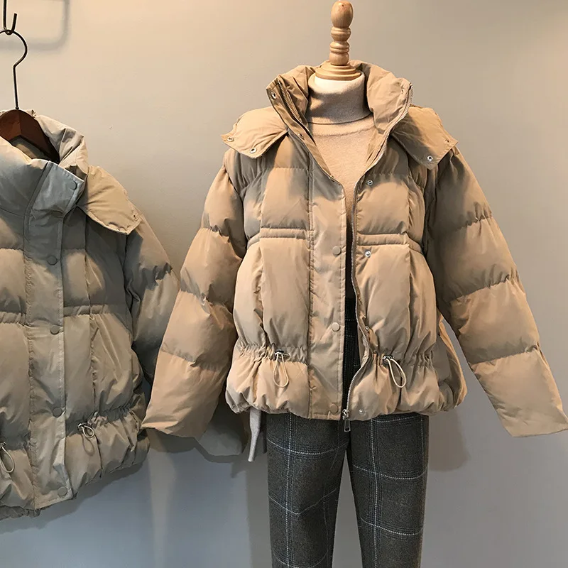 HXJJP новые зимние пуховики с капюшоном, женские свободные утолщенные теплые хлопковые пальто, пуховая куртка, женская верхняя одежда - Цвет: Milk Tea