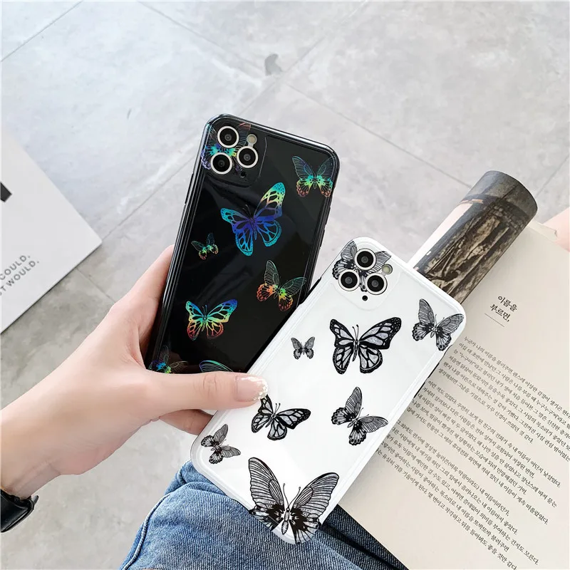 Красочный Блестящий чехол с бабочкой тонкий для телефона iphone se 2020 11 pro max 7 8 plus x xr xs