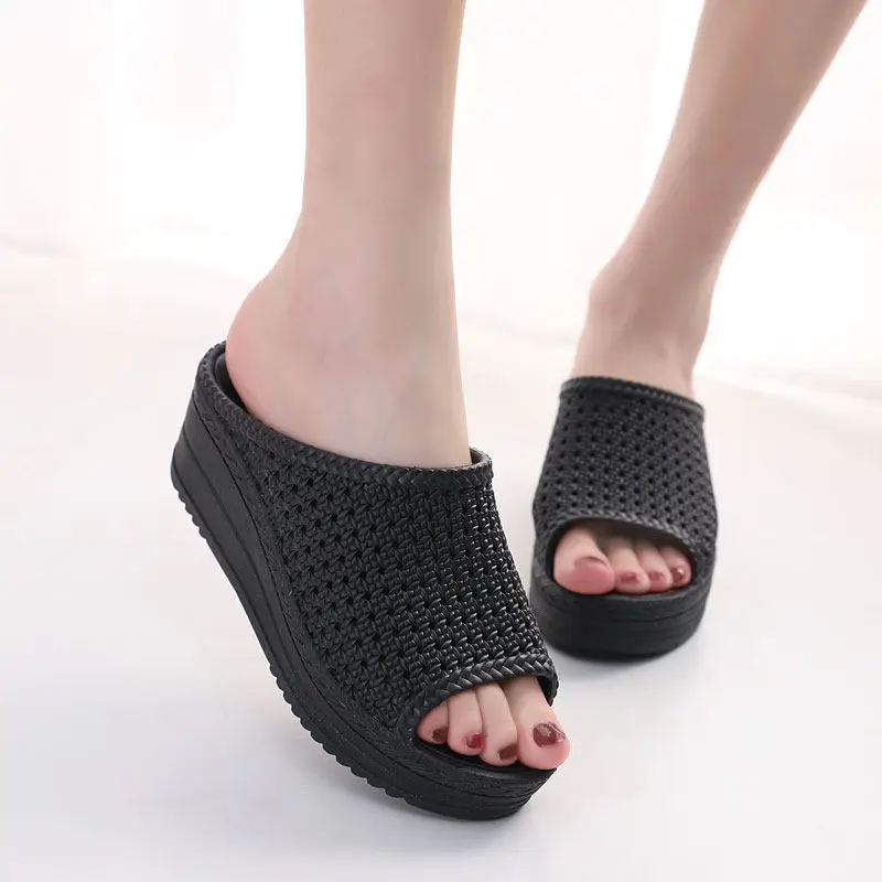 Women Fashion High Heeled Sandals Thick Bottom  Sandals Wedge Slippers 