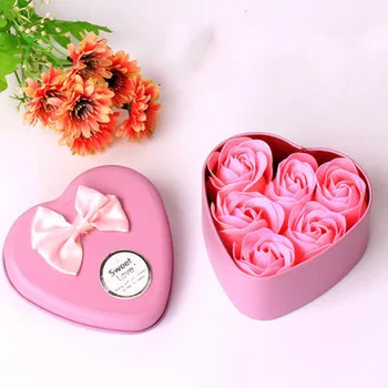 

Flower Soap Rose Soap 6Pcs Heart Scented Bath Body Petal Rose Flower Soap Case Wedding Decoration Gift Festival Box