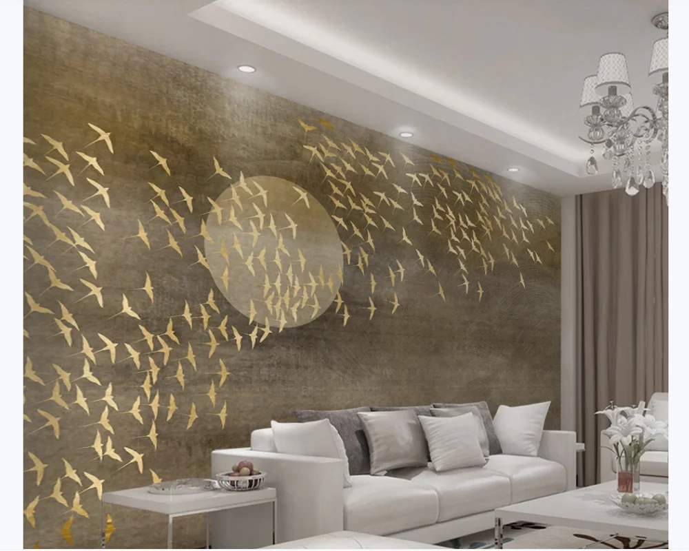 

Customized 3D wallpaper mural new Chinese Chidori TV sofa background wall
