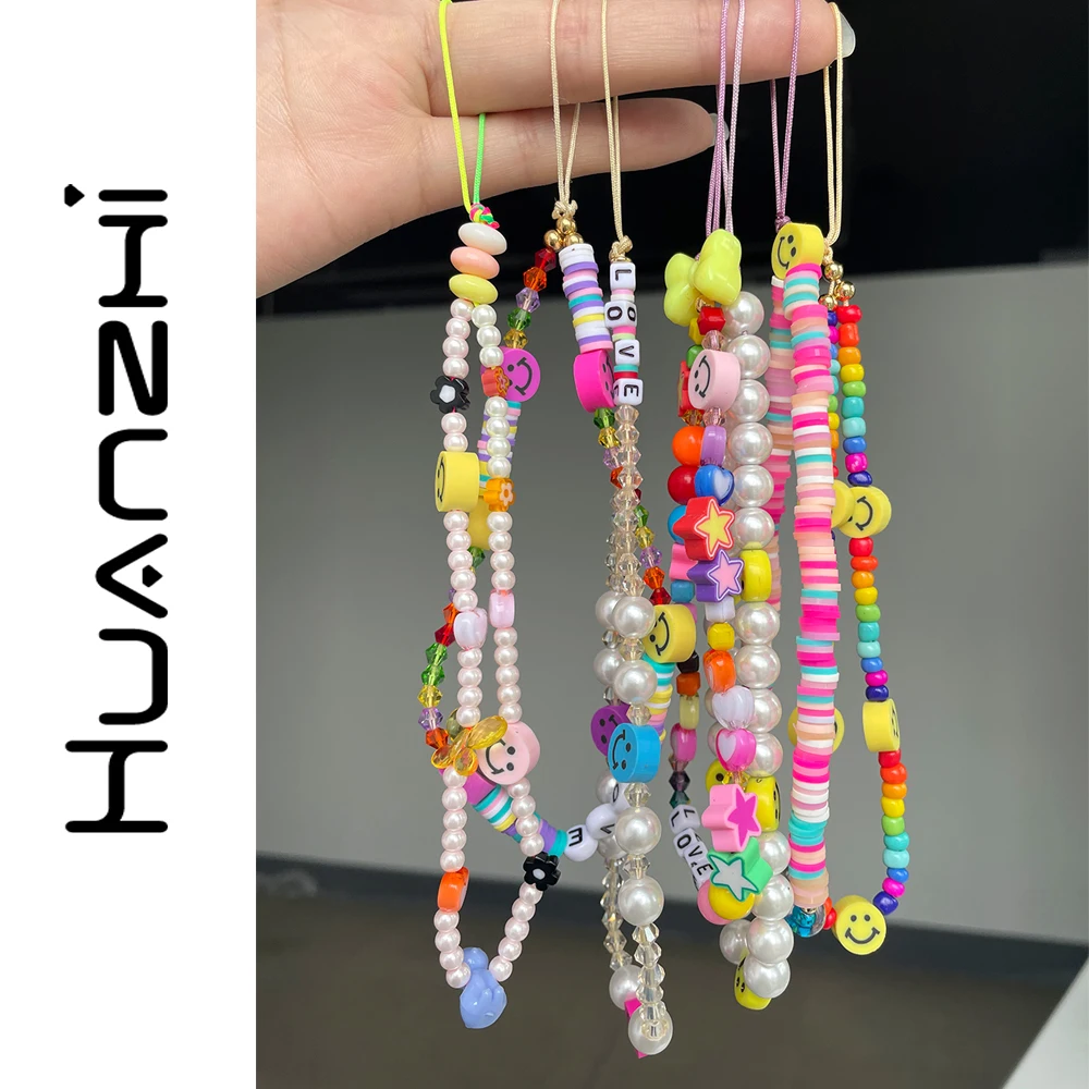 HZ 2021 New Colorful Acrylic Pearl Soft Pottery Cartoon Face Fruits Anti-lost Mobile Phone Strap Cord for Women Accessories |