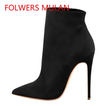 

Ankle Boots Women 2020 Spring Black Orange Red Grey Blue Suede Ladies Booties Pointed Toe Super High Heels Botas Mujer Plus Size