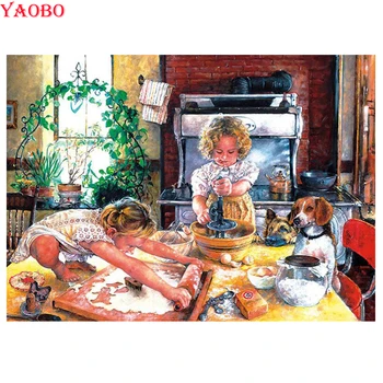 

5D diy diamond Painting naughty kids Kitchen scenery diamond embroidery diamond mosaic icon diamond picture kitchen wallpaper