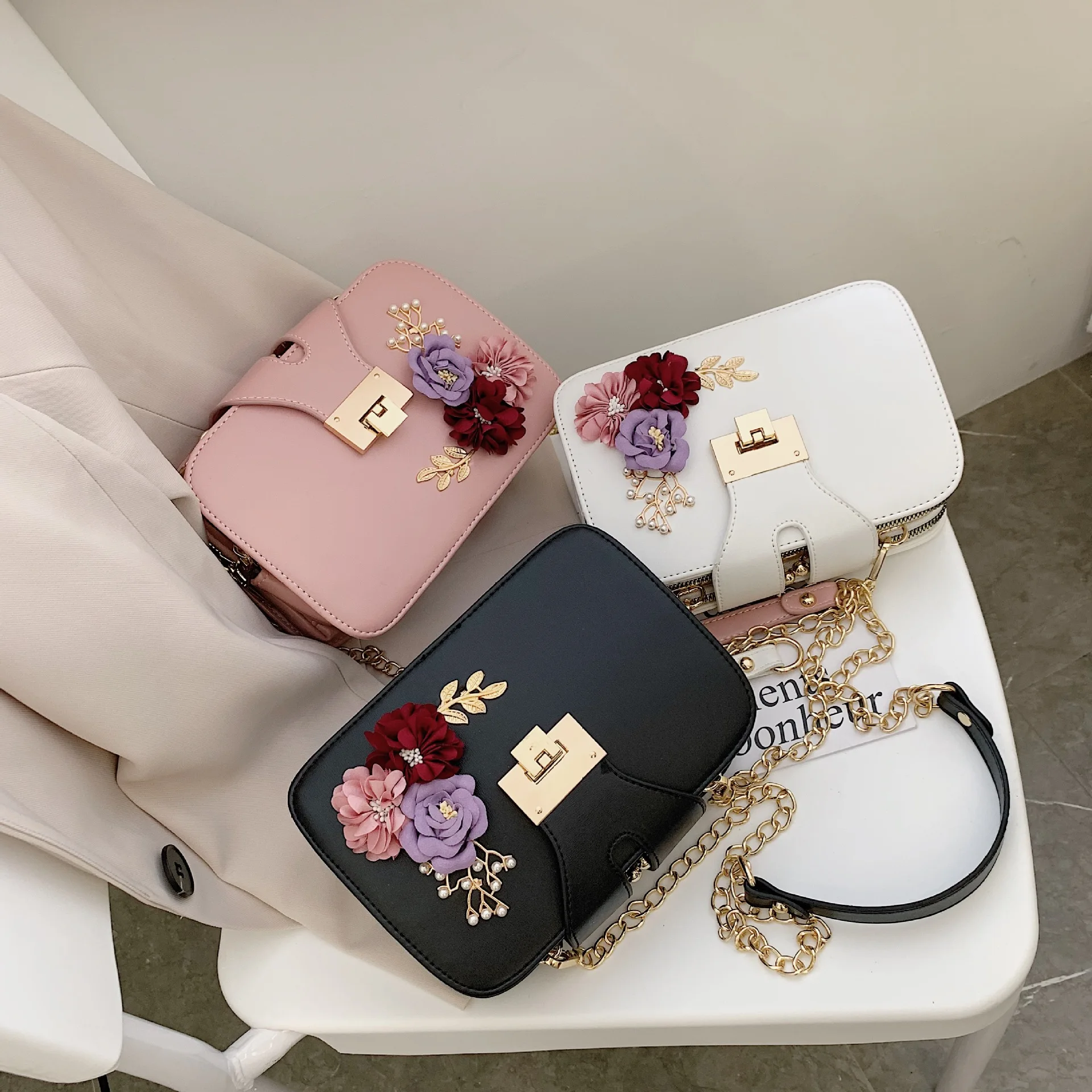 

Bausen Series Simple Chain Multi-layer Clip Bag New 2019 Summer Small Fresh Flowers Single Shoulder Slanted Small Square