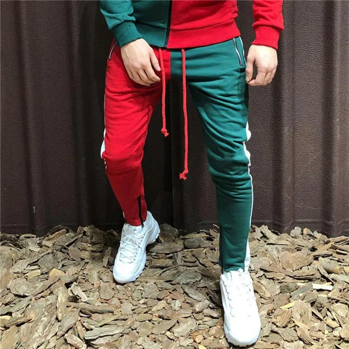 red-green Модные мужские брюки в стиле хип-хоп, повседневная мужская одежда, уличная одежда, повседневные штаны, Брендовые мужские брюки - Цвет: red-green