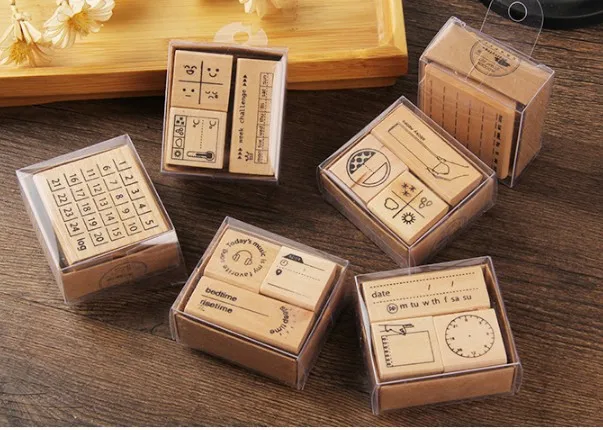 

Vintage Label Month Week Planner Stamp Decoration Wooden Rubber stamps set for scrapbooking stationery DIY craft standard stamp