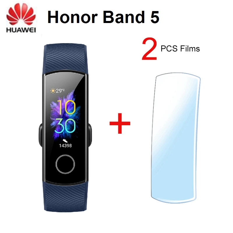 Huawei Honor Band 5 оксиметр фитнес-трекер умный Браслет Сенсорный экран монитор сердечного ритма во время сна Глобальный язык для мужчин и женщин - Цвет: H Band 5 Add Films