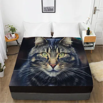 

3D Fitted Sheet Bed Mattress Fitted Cover Custom Design Bed Linens Sheets Bedsheet Black 135x200 Animal Cat Dog Pet Bedding