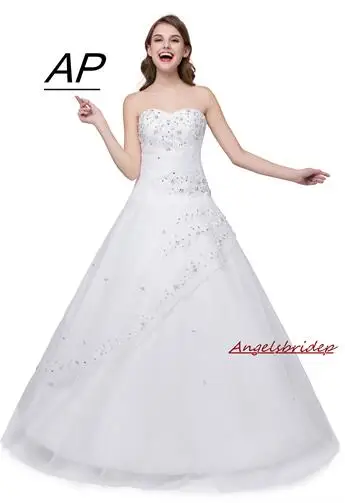 Распродажа, милое ТРАПЕЦИЕВИДНОЕ свадебное платье, Robe De Mariage, Блестящие Блестки, бисер, свадебное платье, официальное свадебное платье с кружевами - Цвет: White