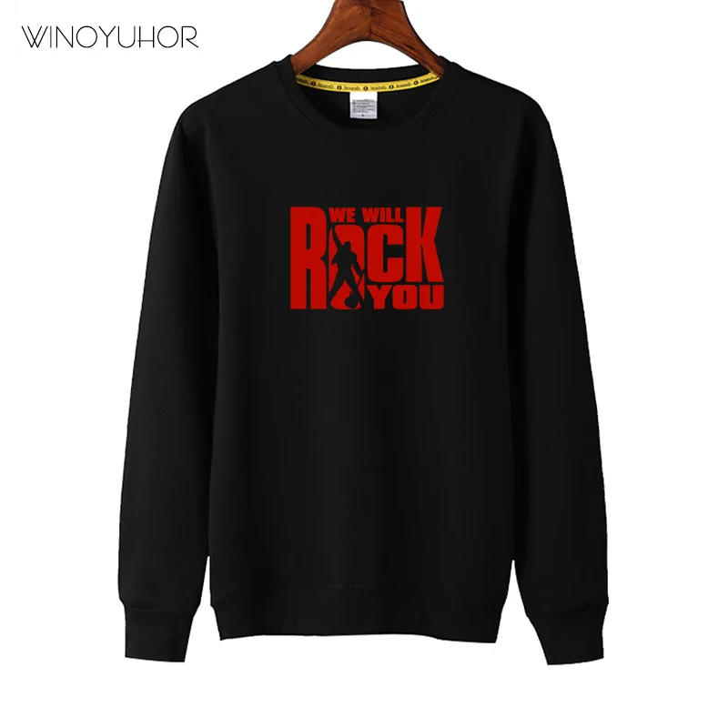 Детская толстовка с модным принтом «We Will Rock You queen» Детская весенняя одежда с длинными рукавами повседневные топы для мальчиков и девочек, пуловеры для младенцев - Цвет: Black