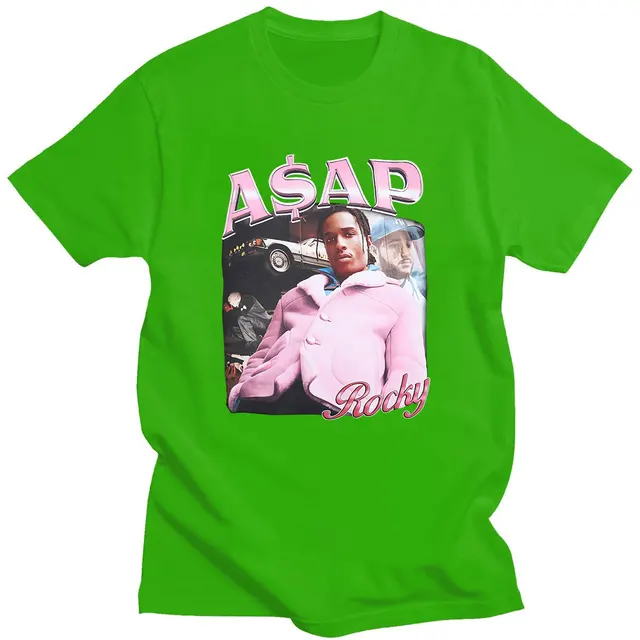Hot Sale ASAP Rocky Portrait Graphic Aesthetics T-shirts Hip Hop Cotton Short Sleeve Loose Couple T-Shirt Casual Harajuku Tshirt Green