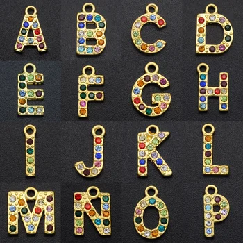 

5pcs/lot Fabulous 12.5mm Rainbow CZ Rhinestone A-Z Letter Charm Pendant Wholesale diy Jewelry Earring Charms for Necklace