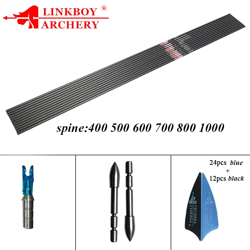 12pcs Archery Carbon Arrow Shaft 30inch Id4.2mm Sp4001000 Recurve Bow