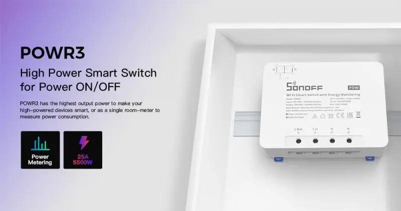 SONOFF POW R3 25A WiFi Switch With Power Metering Consumption Function Voltmeter Overload Protection For Alexa Google Home