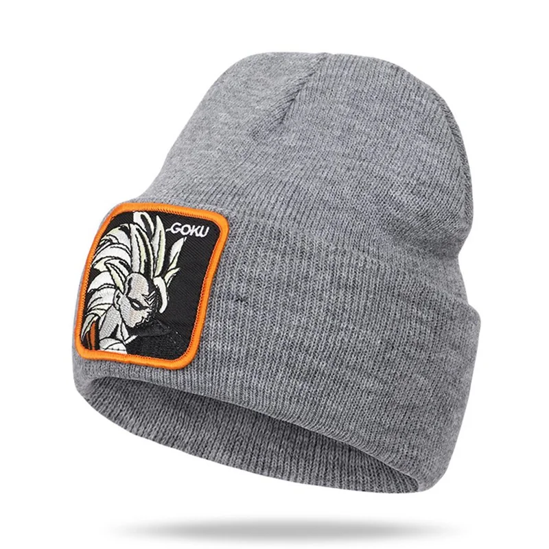 Dragon Ball Z GOKU Beanie Hat высококачественные хлопковые повседневные шапочки для мужчин и женщин теплая вязаная зимняя шапка модная однотонная Кепка в стиле унисекс - Цвет: HT3431GY