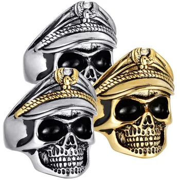 

New titanium steel double eagle officer ring retro punk trendy male stainless steel undead legion skull ring