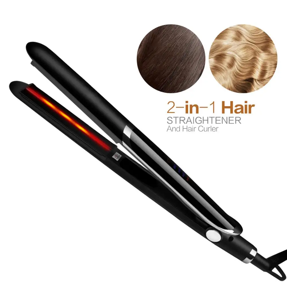 

Infrared Curler 2 in 1 Hair Straighting Iron Flat Iron LED Display Women Styler Tool Professional Negative Ion Hair Curling Iron