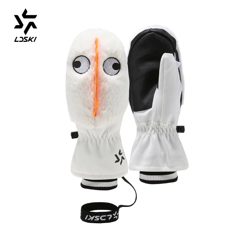 White Elf LDSKI Plush Ski Mittens ELF Series ski gloves Snowboard Gloves knitting cuffs slim-fitted light weight waterproof ski gloves - Цвет: White Elf