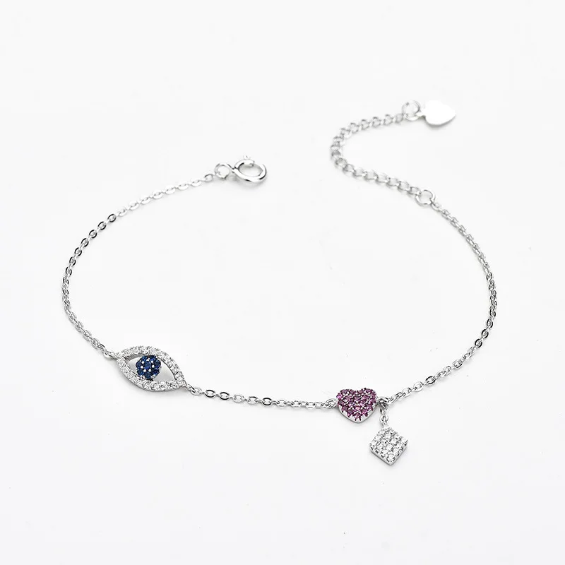

925 Silver Fashion Simple Cool Demon Eye Bracelets Women's Elegant Heart Eyes Adjustable Bracelets