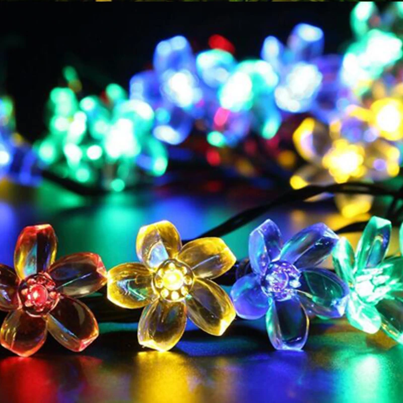 Billige Sonnenlicht LED Solar Licht Pfirsich Blume Solar Lampe Power LED String Fairy Lichter Solar Girlanden Garten Weihnachten Decor Für Outdoor