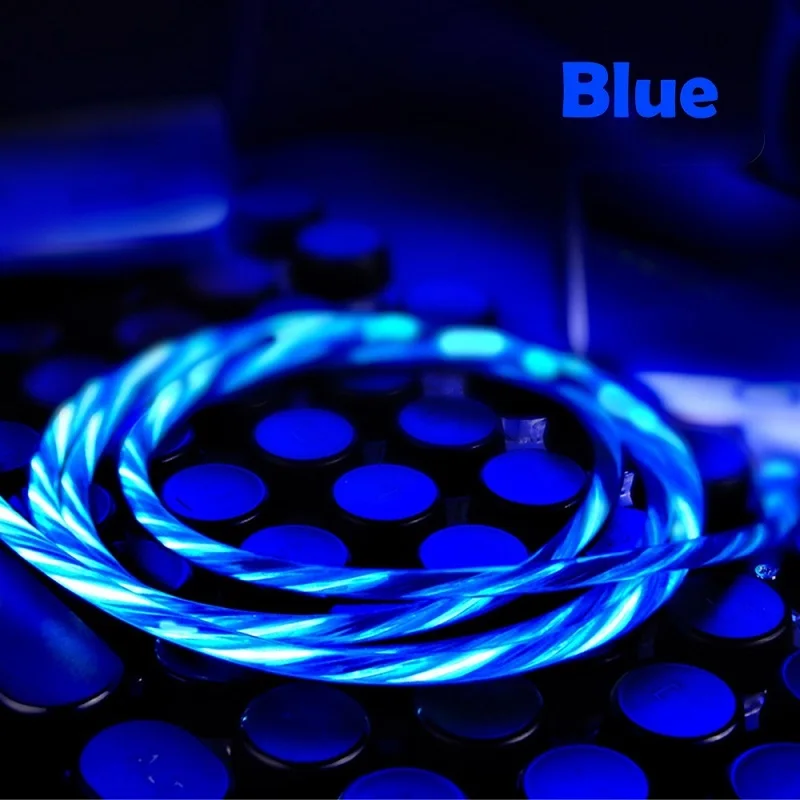 Кабель Micro USB для мобильного телефона huawei P20 P30 Xiaomi, кабель для быстрой зарядки, кабель для передачи данных, светодиодный светильник type C, кабель для зарядки - Цвет: Blue
