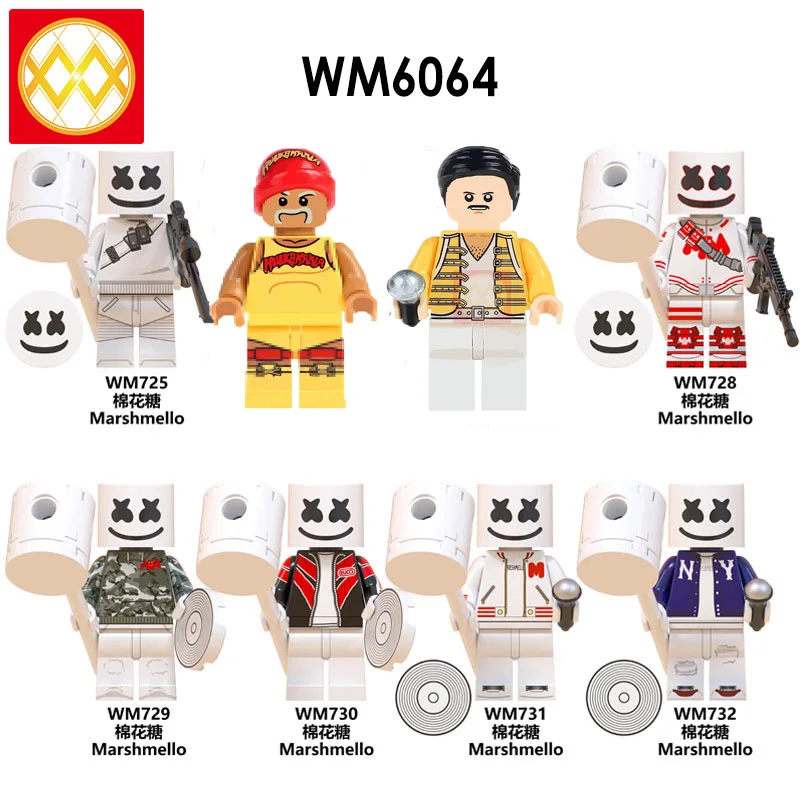 

single ABS building blocks Marshmellos Hulk Hogan Jackson DJ kiss bands celebrity bricks action model kids toys for children