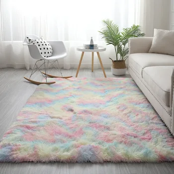 

Rainbow ColorsCarpet Shaggy Girl Room Bedside Rugs Cute Soft Fluffy Plush Rug For Bedroom Nordic Home Decor Floor Mats