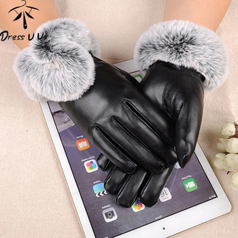 DRESSUUP модные зимние кожаные перчатки сенсорный экран для женщин перчатки коралловые бархатные теплые варежки