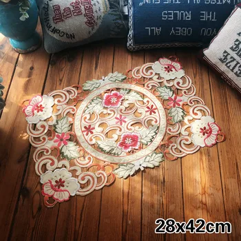 

Classical Rectangular Cotton Cloth Hollow Embroidered Placemat Coaster Vase Plate Antique Mat Bedroom Living Room Decoration