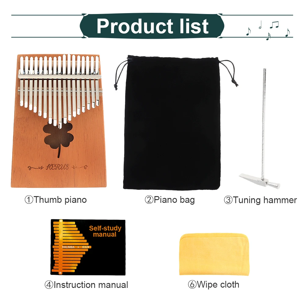 17 Key Kalimba Thumb Piano Single Board Mahogany Waterfall /Finger Heart Pattern Sound Hole Mbira Keyboard Instrument
