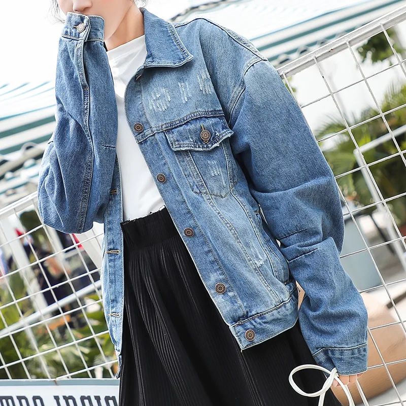 

2019 Spring And Autumn New Style Korean-style Hong Kong Style Long Sleeve Loose-Fit Jeans Coat Student Jacket Cowboy Clothing